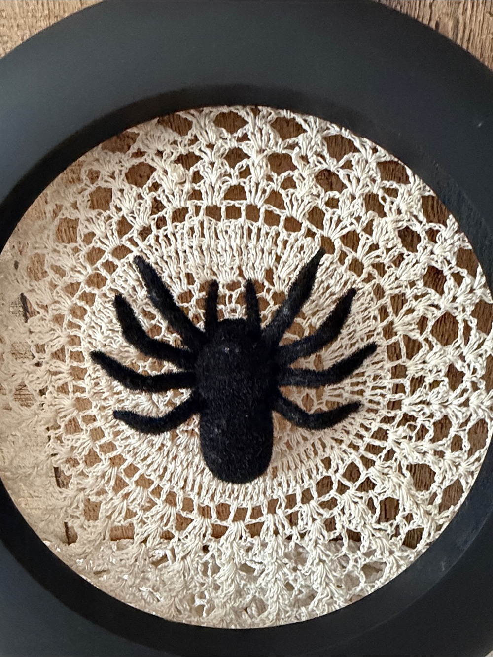 Handcrafted Upcycled Halloween Spider In Web Wall Decor - Picture 2 of 6